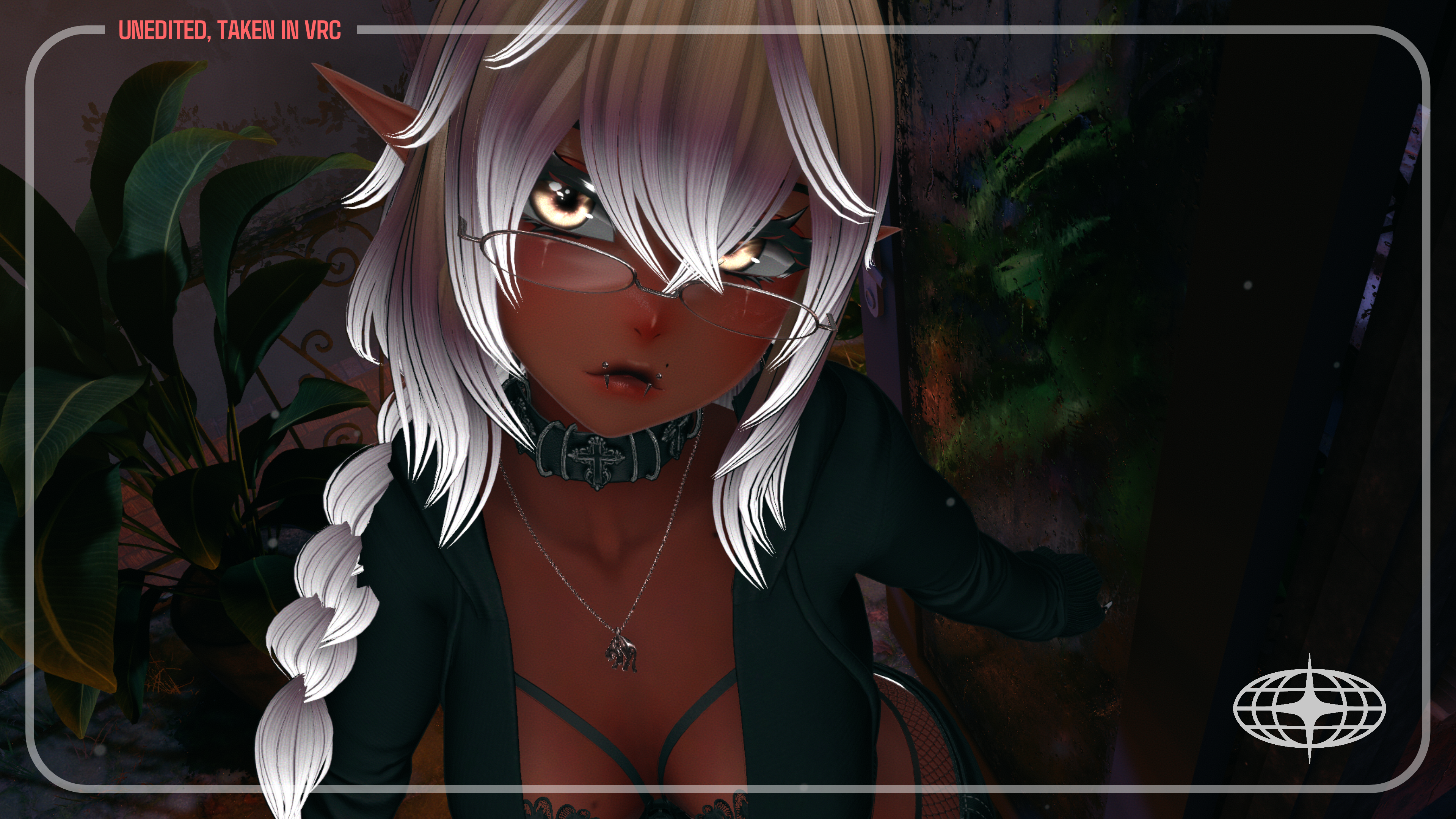 Animated character with white hair and red eyes in a dark setting